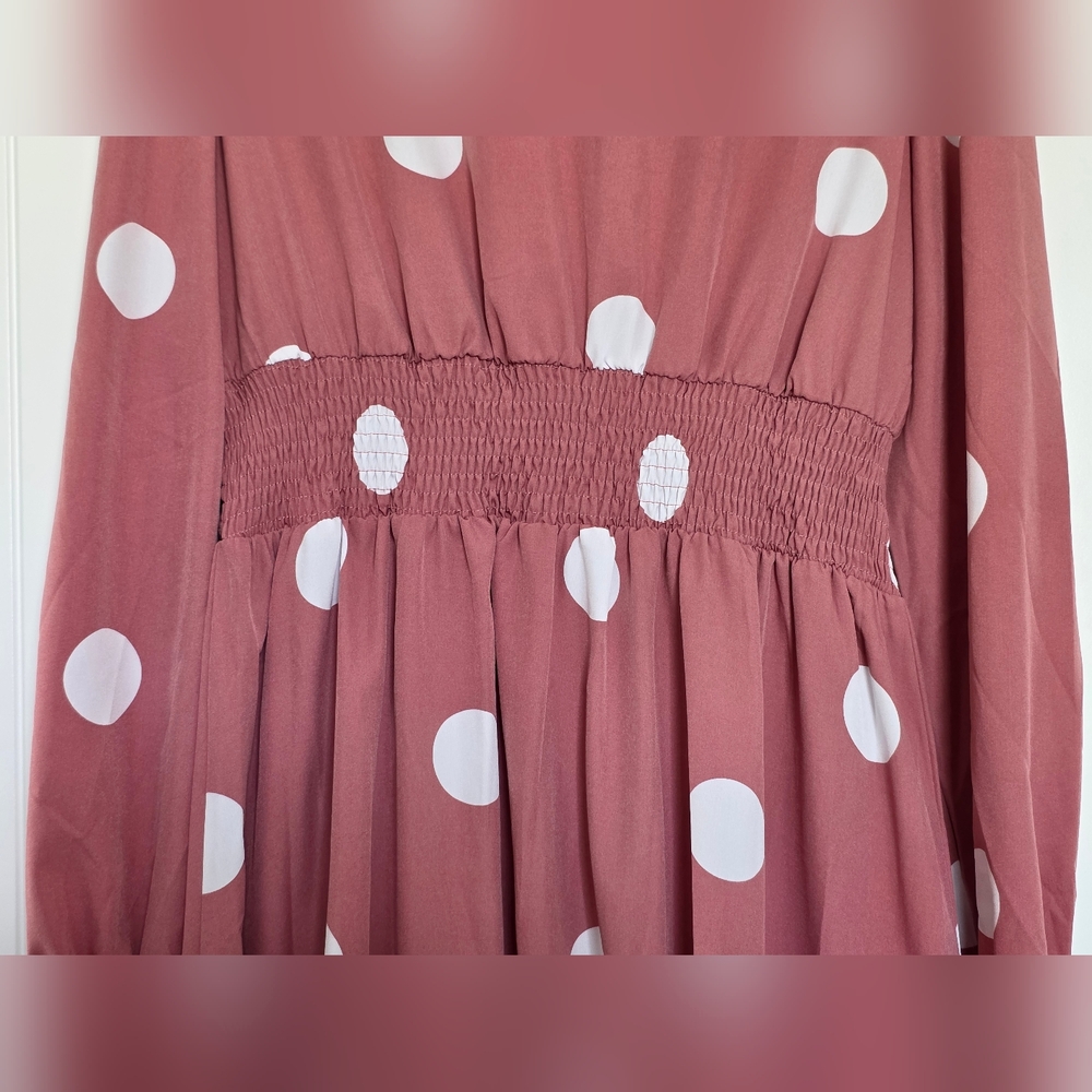 SHEIN Polka Dot V-Neck Long Sleeve Maxi Dress Size 12 - Picture 3 of 5